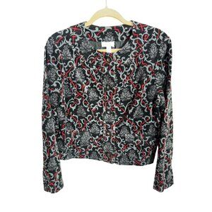 Charter Club Corduroy Petite P/M Floral Button-Up Jacket Gray & Red Black Casual